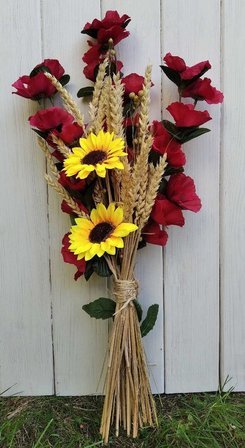 Bukiet polny, sztuczne kwiaty maki,słoneczniki i kłosy zboża 50 cm
