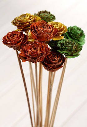 Bouquet of 6 Cedar Roses Green-Yellow-Orange