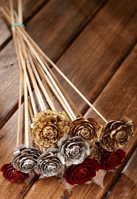 Bouquet of 6 Cedar Roses claret-gold-white