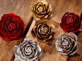 Cedar Wood Roses 6 pcs./pack heads gold,silver,claret