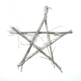 Glittered star, silver, medium, 23 cm