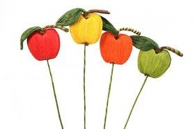 Paper apple on pick, 35 cm - yellow, orange, green, red