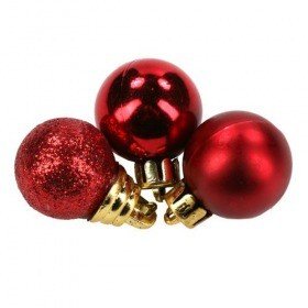 Plastic balls, diameter 20 mm - red mix, red matt, red glitter, packaging 12 pcs.