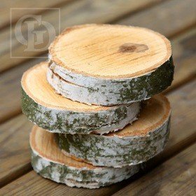 Wood slice for decoration, birch 4-6 cm thick. 1-2 cm pack of 4