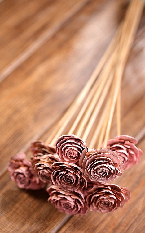 Bouquet of 6 Cedar Wood Roses Floral Picks Light Pink