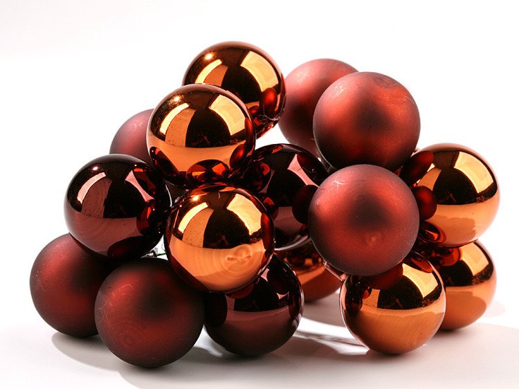 Glass balls on wire, 20-30 mm, brown, bunch of 18 pcs, mat/glittered