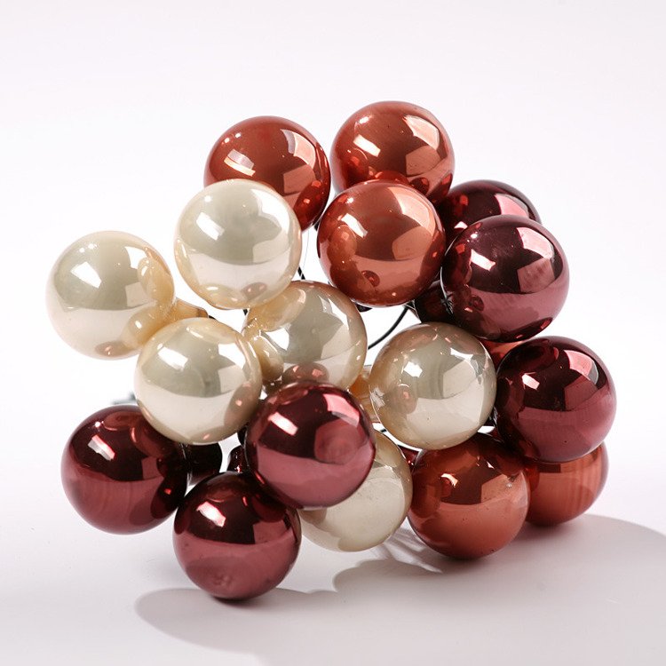 Glass balls on wire, 20mm, shades of creme and brown , bunch of 18 pcs, mat/glittered