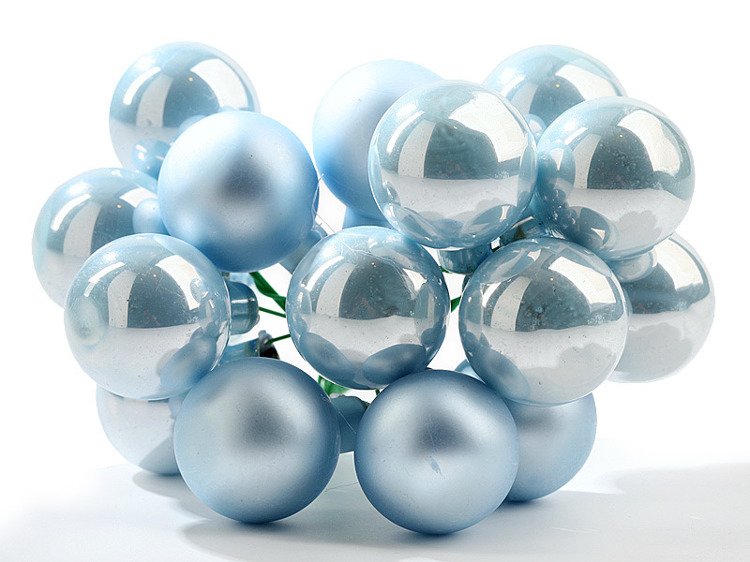 Glass balls on wire, 20mm, white, bunch of 18 pcs, mat/glittered