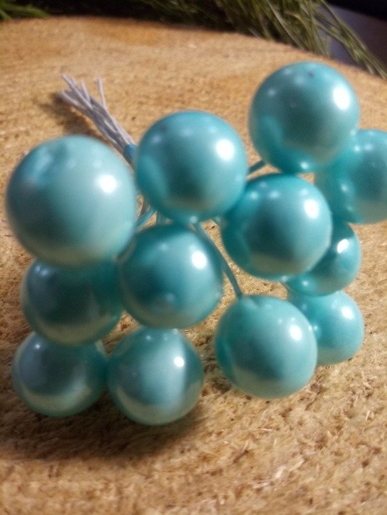 Pearls beads on a wire, azure bundle 10mm / 10 cm, beads price for a bundle of 12 pcs