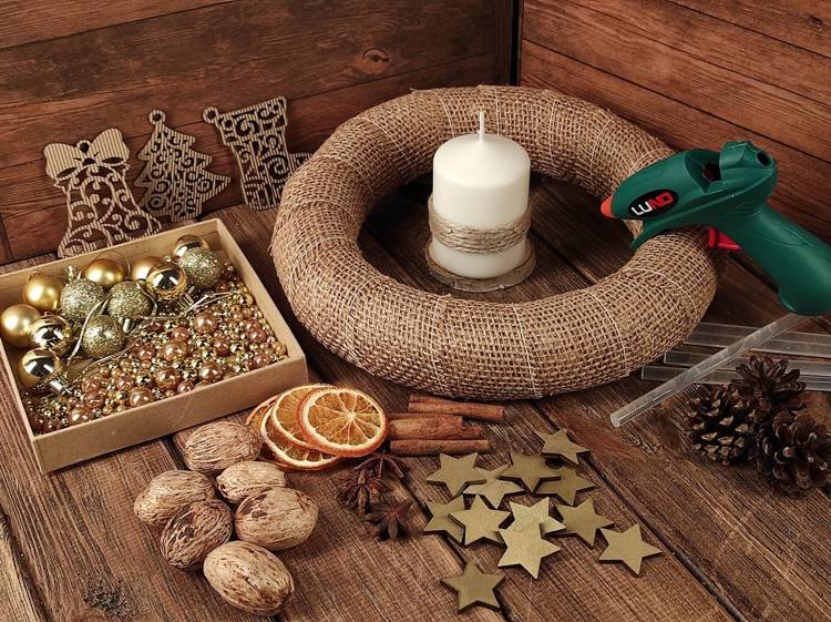 WEIHNACHTEN DIY Girlande Kopfschmuck DIY Kerze GOLD