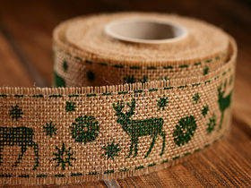 Christmas ribbon green Reindeer 4 cm / 3 yd