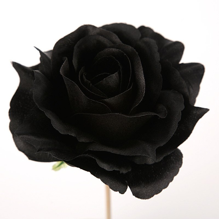 Rose entfalteter Kopf SCHWARZ 12 cm 3 Stück / Packung