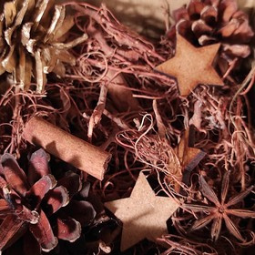 Potpourri cinnamon, pine cones, star anise, roots, wooden stars