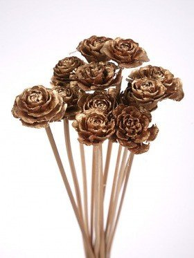 Bouquet of 6 Cedar Wood Roses Floral Picks Gold