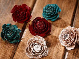 Cedar Wood Roses 6 pcs./pack heads white,blue,claret