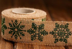 Jute Ribbon 4cm/3 yd green Snowflakes