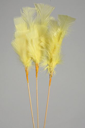 Feathers on stick (3 pcs) 34 cm, yellow