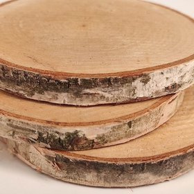 Wood slice for decoration, birch 7-10 cm thick. 1-2 cm pack of 3