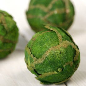 Set of 6 balls decorated with green leaves