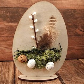 Wooden egg decorated - Easter headdress 15 cm