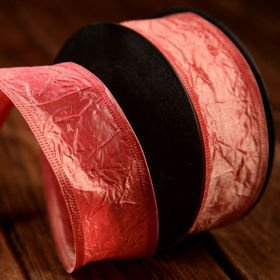 Taffeta ribbon with wire width 40 mm length 10 m pink