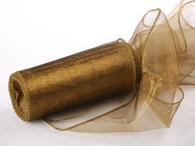 Organza Christmas ribbon, 12/900 cm gold tulle on a roll