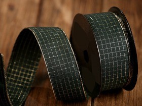 Ribbon woven, green grating, 4cm /  3 yd