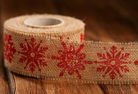 Jute Ribbon 4cm/3 yd red Snowflakes