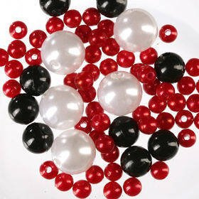 Pearls, decorative beads 50g red white black