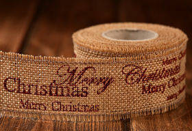 Jute ribbon 40 mm / 3 yd Merry Christmas - brown