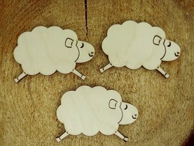 Wooden spring decoration, self-adhesive wooden sheep / 3 pcs.